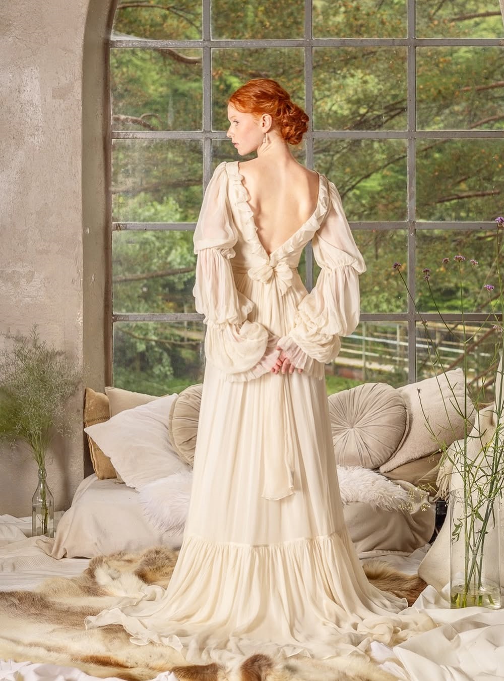 Boho dress with lace sleeves