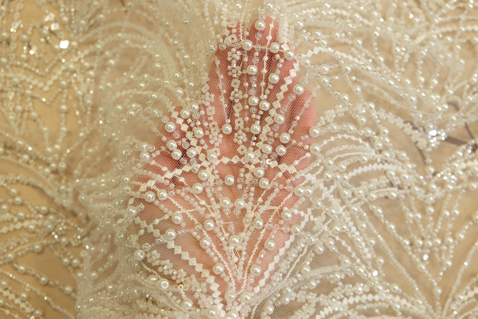 embroidered lace fabric on hand 384863