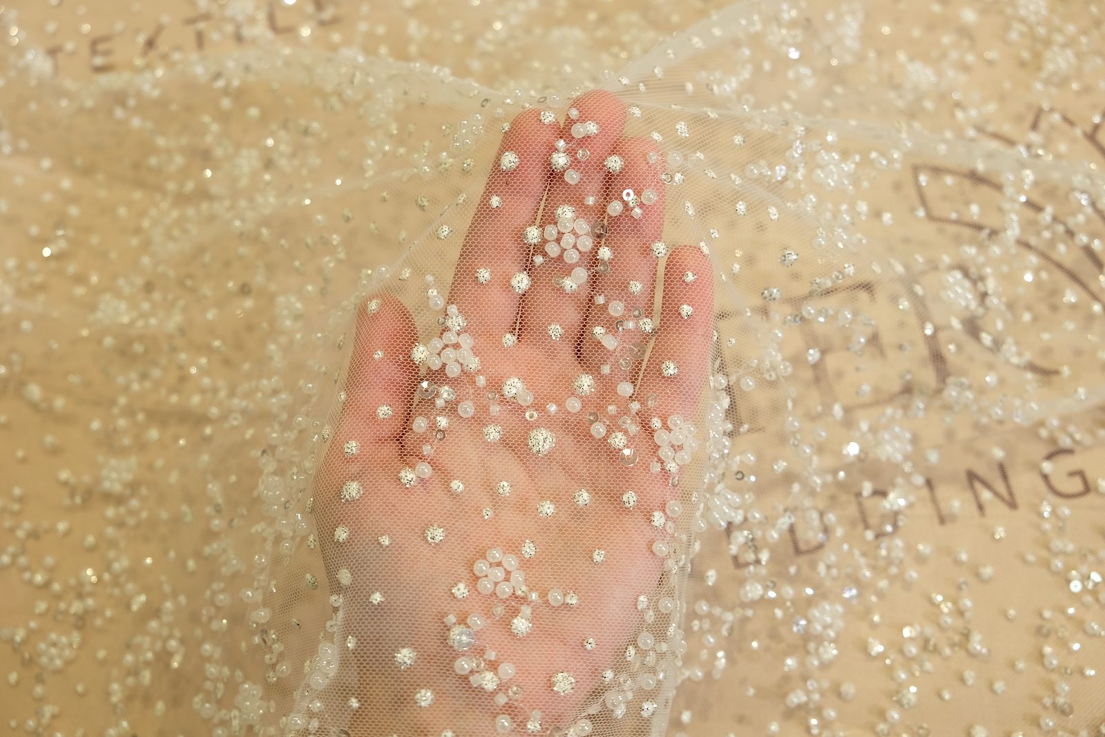 embroidered lace fabric on hand 384900